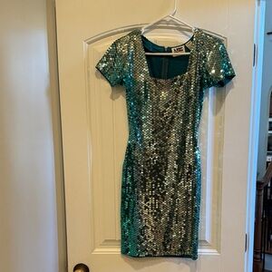Sparkling Teal Sequin Mini Dress